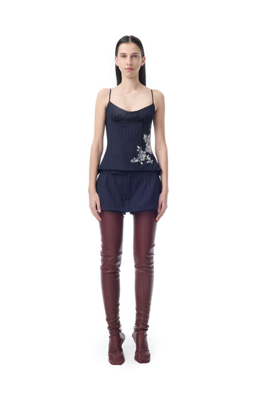 NAVY PINSTRIPE CORSET TOP WITH EMBROIDERY marques almeida