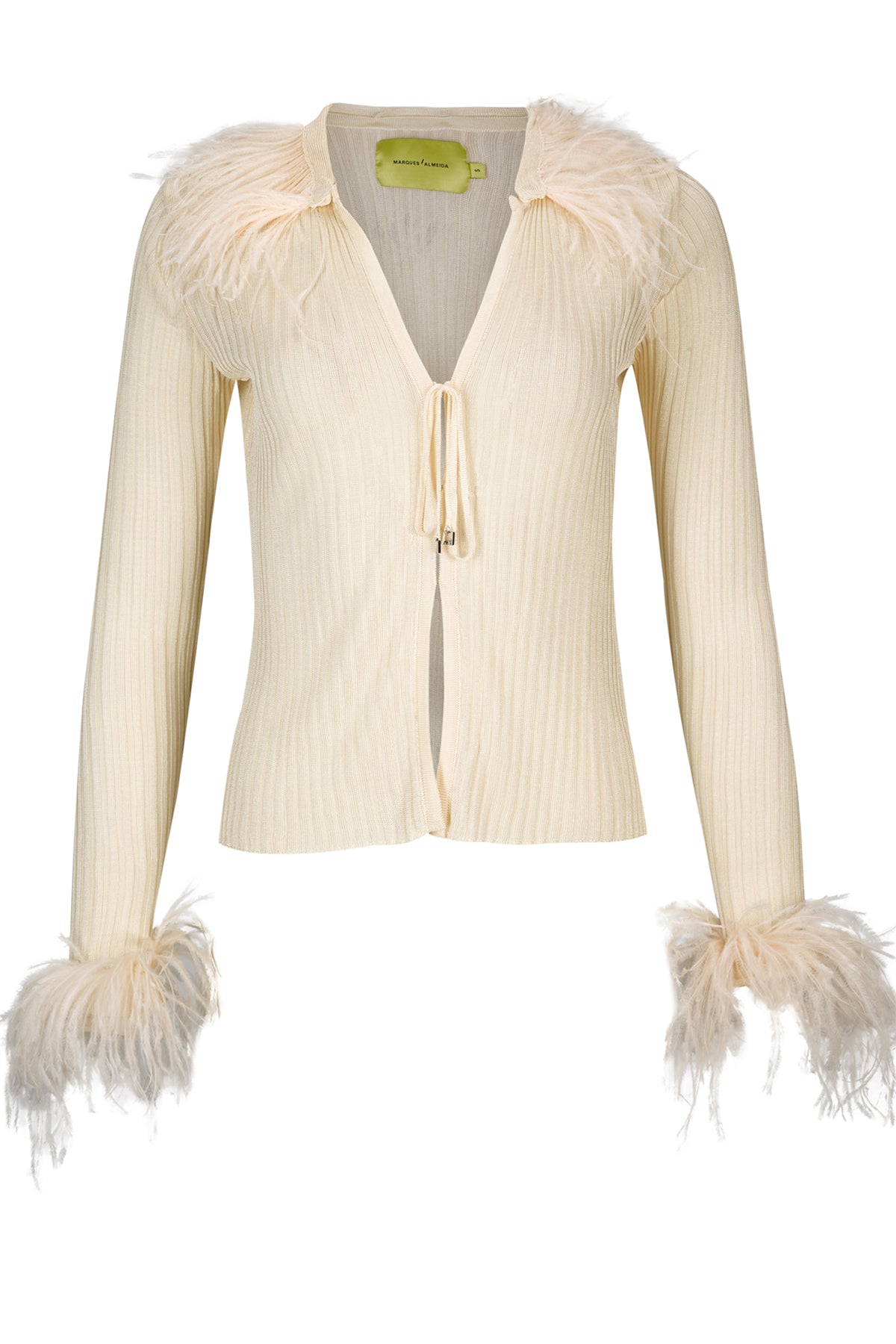 OFF WHITE VISCOSE KNITTED TOP WITH FEATHERS marques almeida