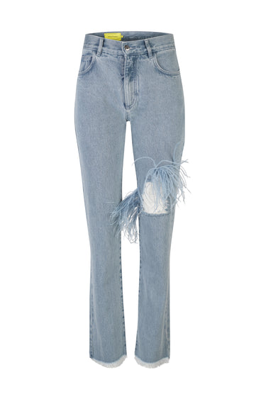 LIGHT BLUE DENIM RIP FEATHER TROUSERS marques almeida