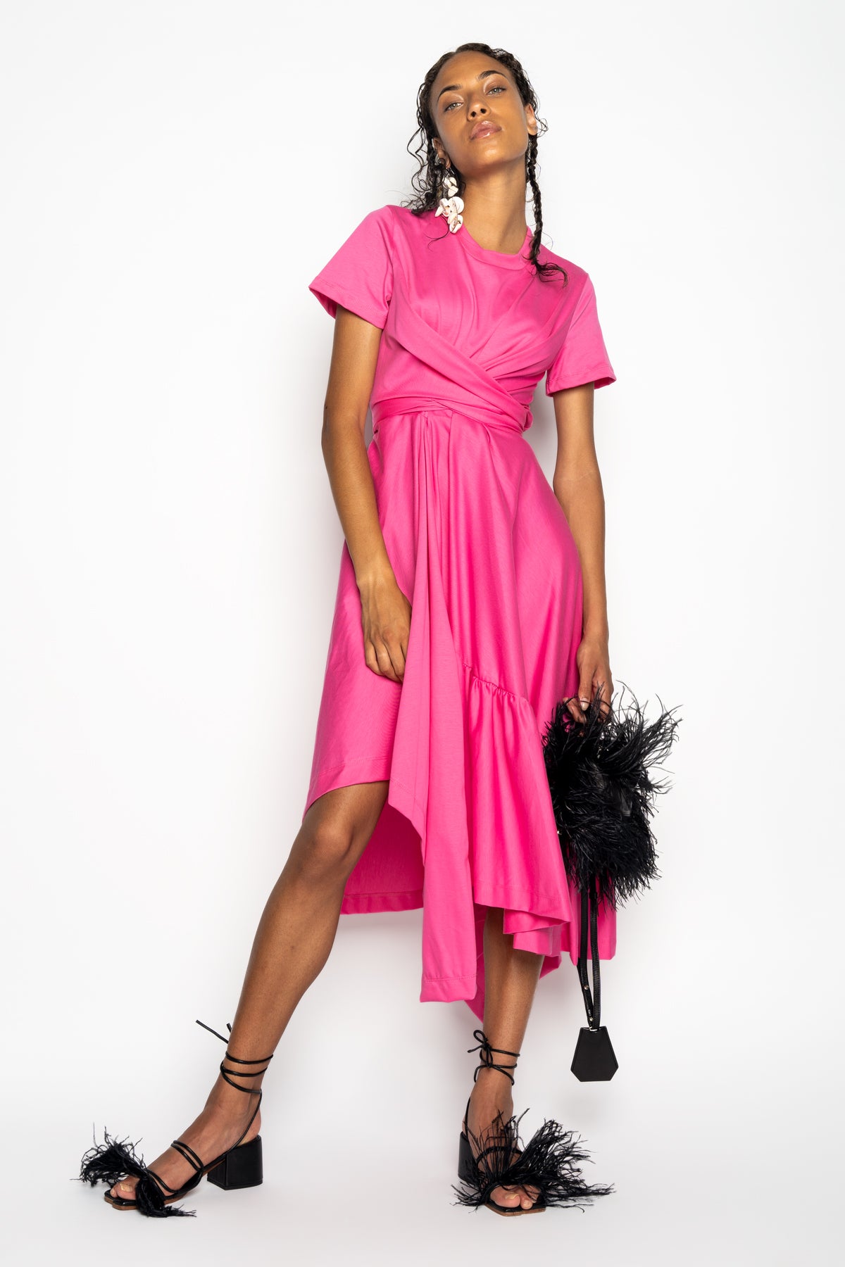 pink dress with drape PINK CROSS WAIST DRAPE T-SHIRT DRESS MARQUES ' ALMEIDA