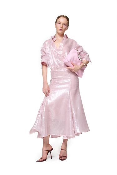 PINK DOUBLE LAYERED MIDI FLOUNCE SKIRT marques almeida