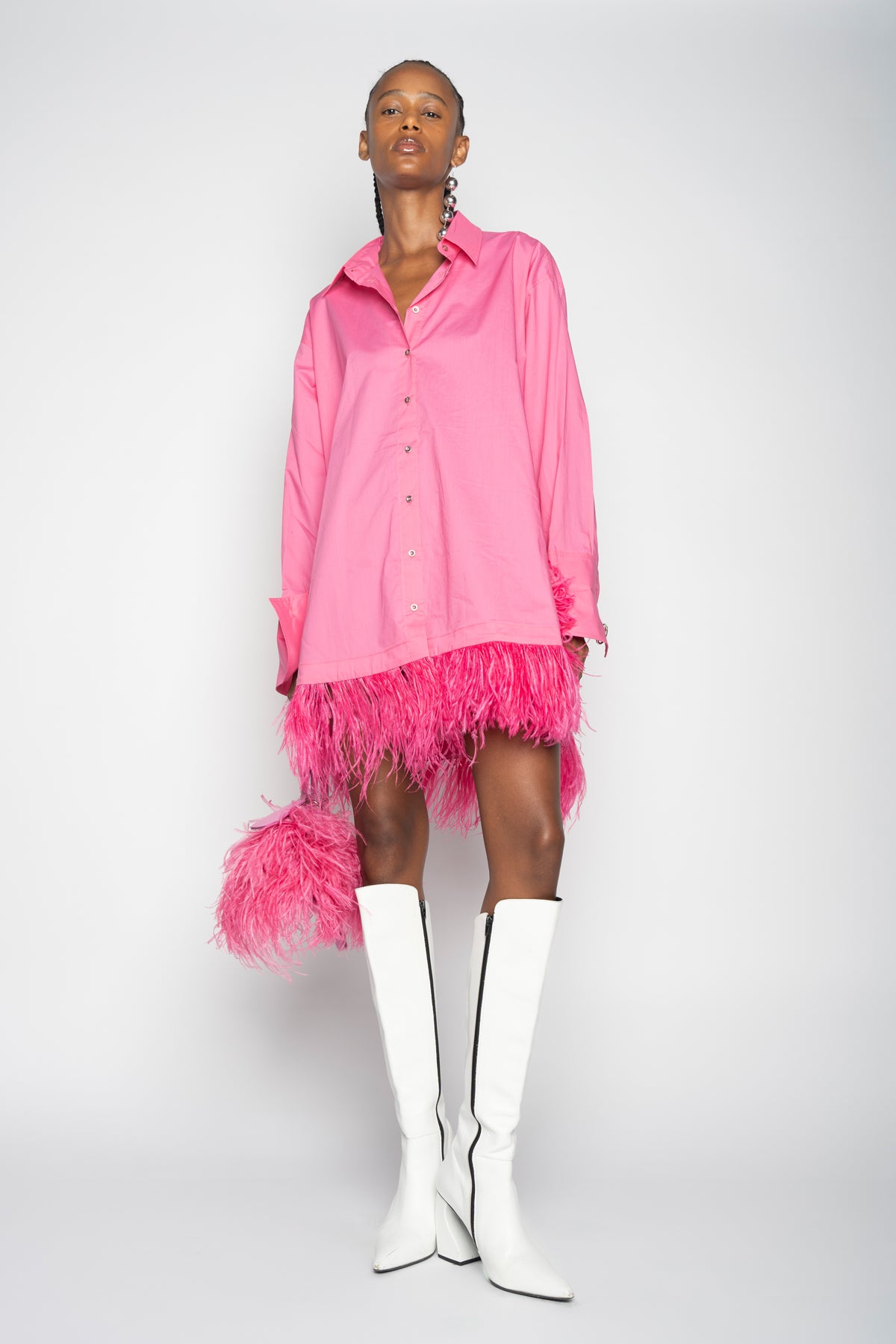 PINK FEATHER SHIRT DRESS MARQUES ' ALMEIDA PINK FEATHER SHIRT DRESS MARQUES ' ALMEIDA