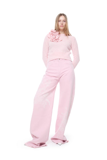 PINK FLOWER MOTIF DRILL BOYFRIEND STYLE JEANS marques almeida