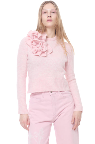 PINK KNIT FLOWER CREW NECK JUMPER