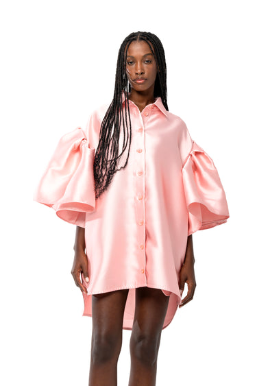 LIGHT PINK MIKADO OVERSIZED SHIRT WITH PLEATED SLEEVES marques almeida