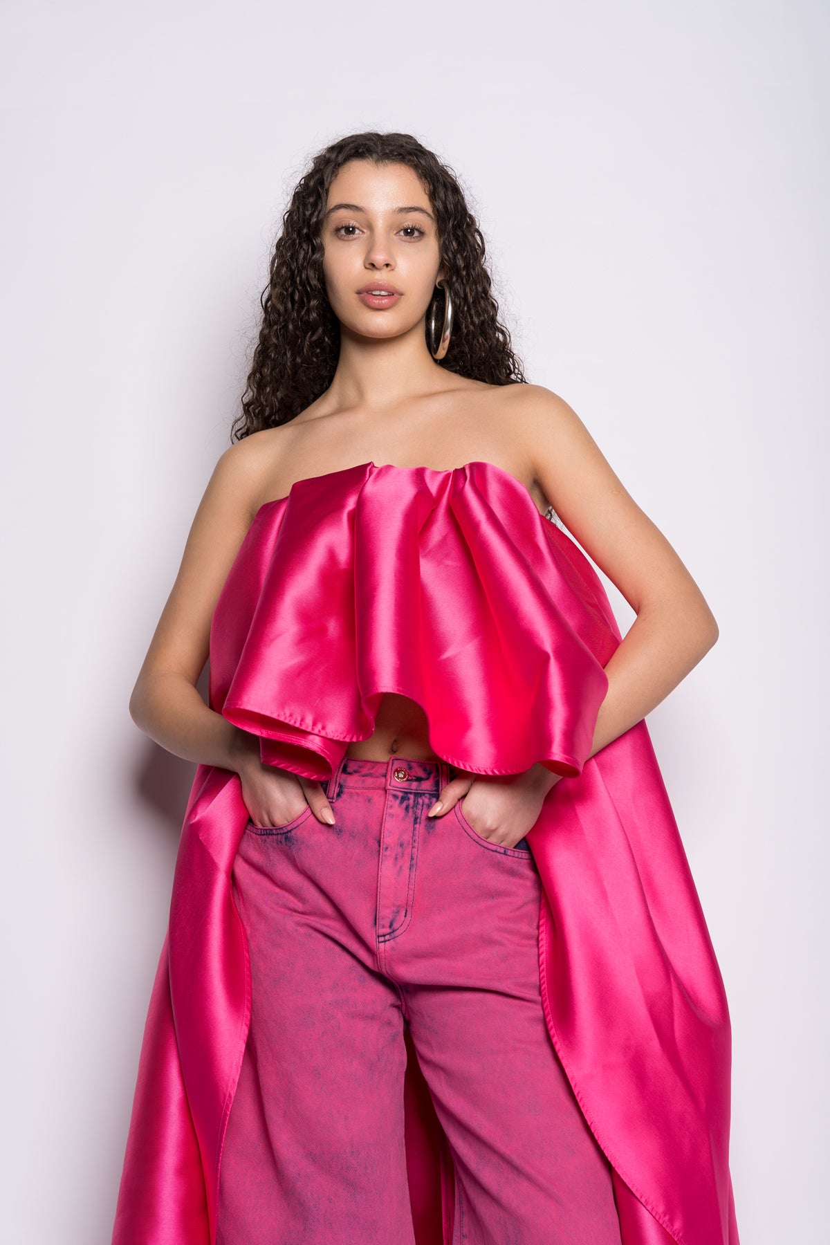 PINK PLEATED STRAPLESS TOP WITH LONG BACK marques almeida