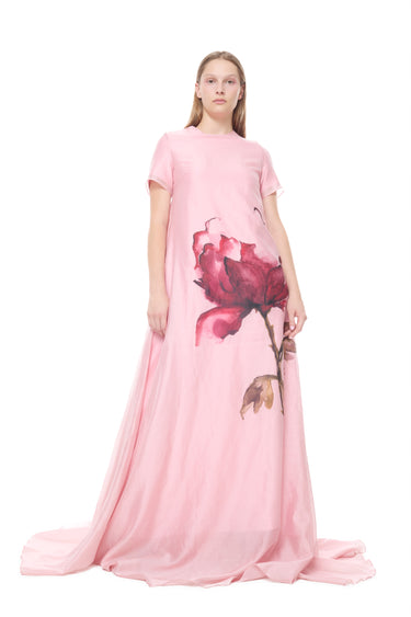 PINK WATERCOLOUR LONG FLOWY DRESS MARQUES ALEIDA
