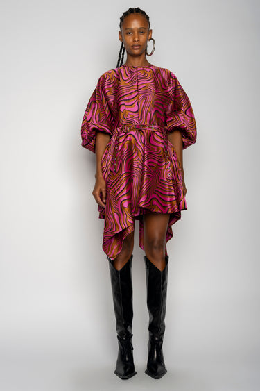 PINK ZEBRA BROCADE BALLOON SLEEVE DRESS marques almeida