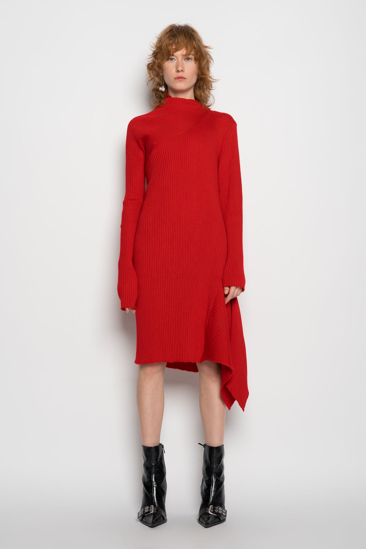 red turtleneck dress RED MERINO DRAPED NECK DRESS – MARQUES ' ALMEIDA