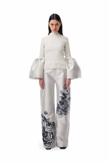 SILVER TURTLENECK PUFF SLEEVE TOP marques almeida