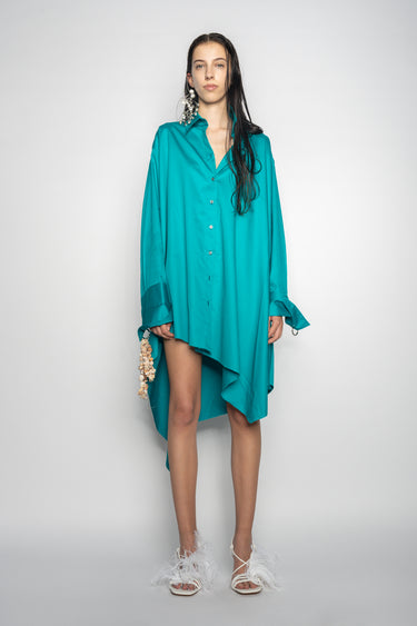 TURQUOISE ASYMMETRIC OVERSIZE SHIRT DRESS marques almeida