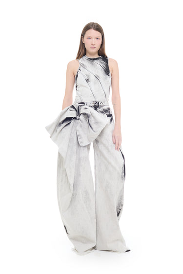 WHITE ACID WASH DENIM BOW BOYFRIEND TROUSERS marques almeida