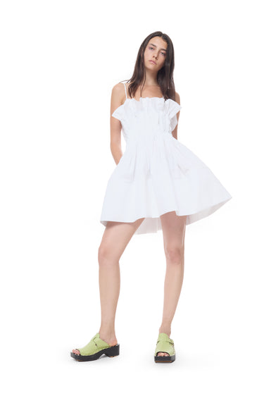 WHITE CINCHED PLEATED MINI DRESS marques almeida