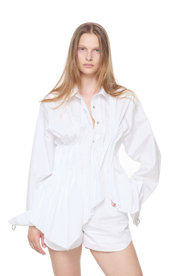WHITE CINCHED PLEATED SHIRT marques almeida