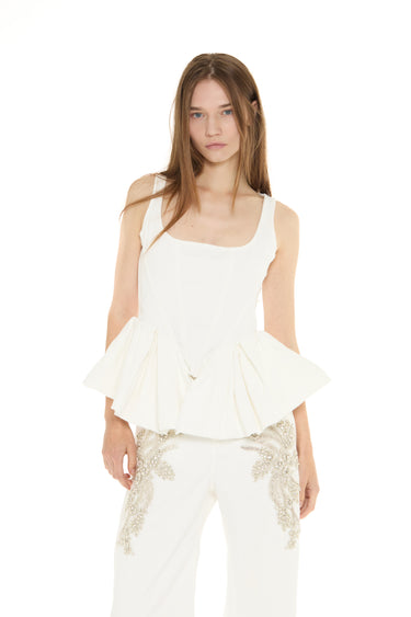WHITE DRILL PEPLUM CORSET TOP marques almeida