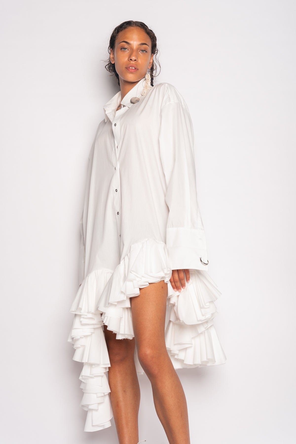 WHITE OVERSIZED FRILL SHIRT DRESS marques almeida