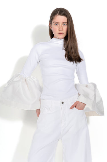 WHITE TURTLENECK PUFF SLEEVE TOP marques almeida