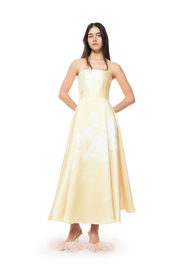 YELLOW PRINTED STRAPLESS DRESS marques almeida
