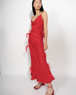 RED MIDI SKIRT WITH FEATHERS MARQUES ALMEIDA