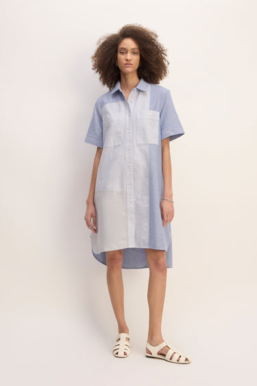 blue patchwork dress Altar'd State | Lotis Patchwork Mini Dress | BLUE-MULTI | Material: 100% Acrylic