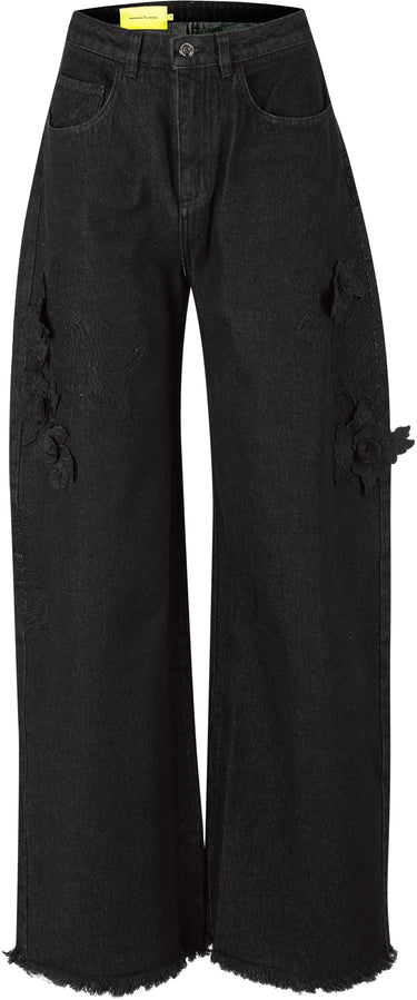 EMBROIDERED BLACK DENIM BOYFRIEND TROUSERS marques almeida