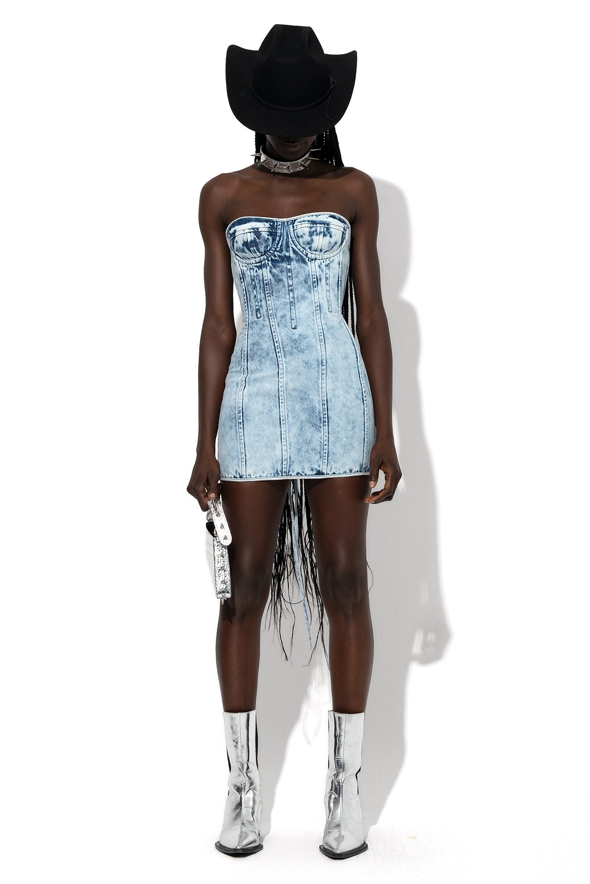 ACID WASH DENIM CORSET DRESS