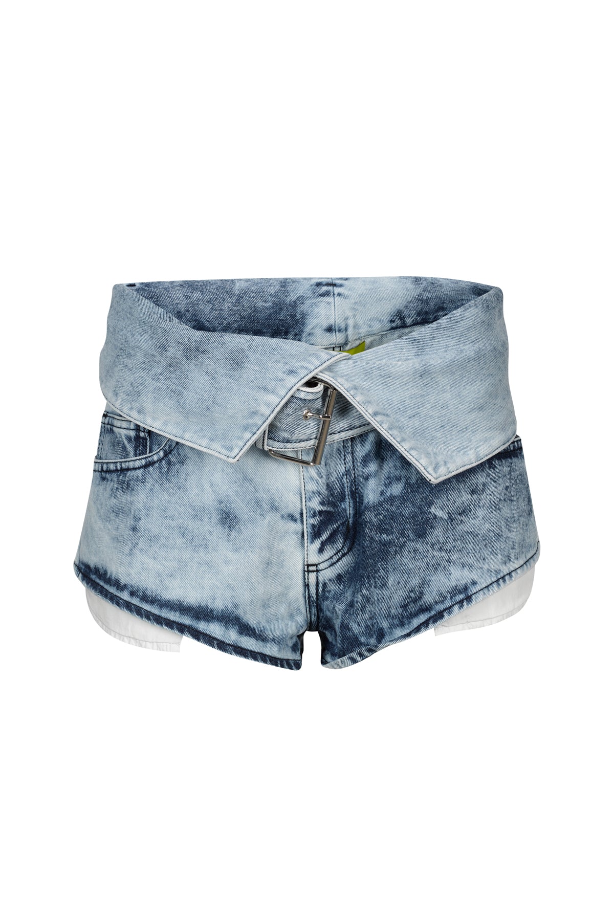 ACID WASH DENIM FOLDING WAISTBAND SHORTS marques almeida