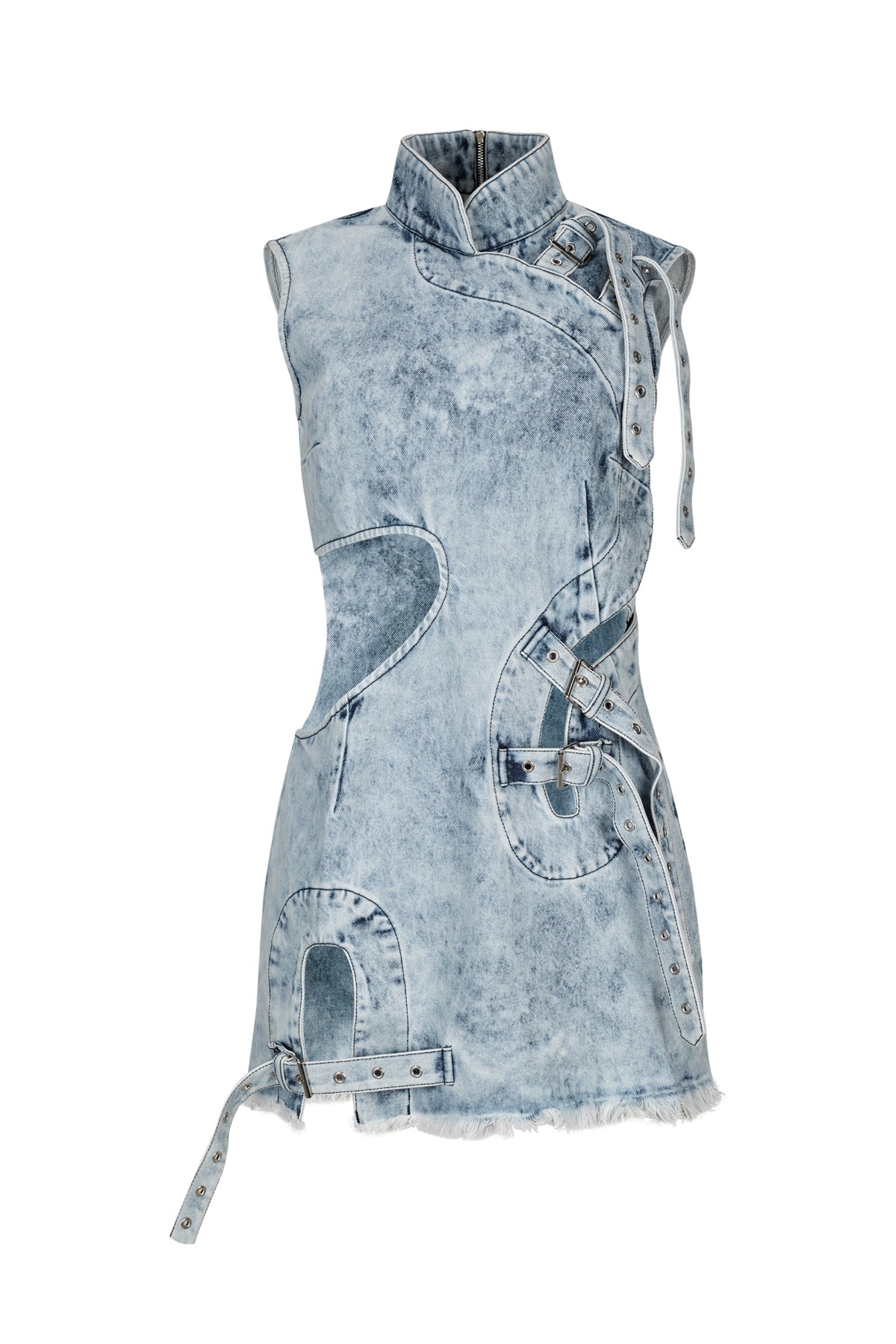 ACID WASH DENIM MANDARIN CUT OUT DRESS marques almeida