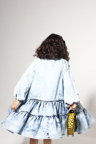 ACID WASH TENCEL GATHERED DRESS