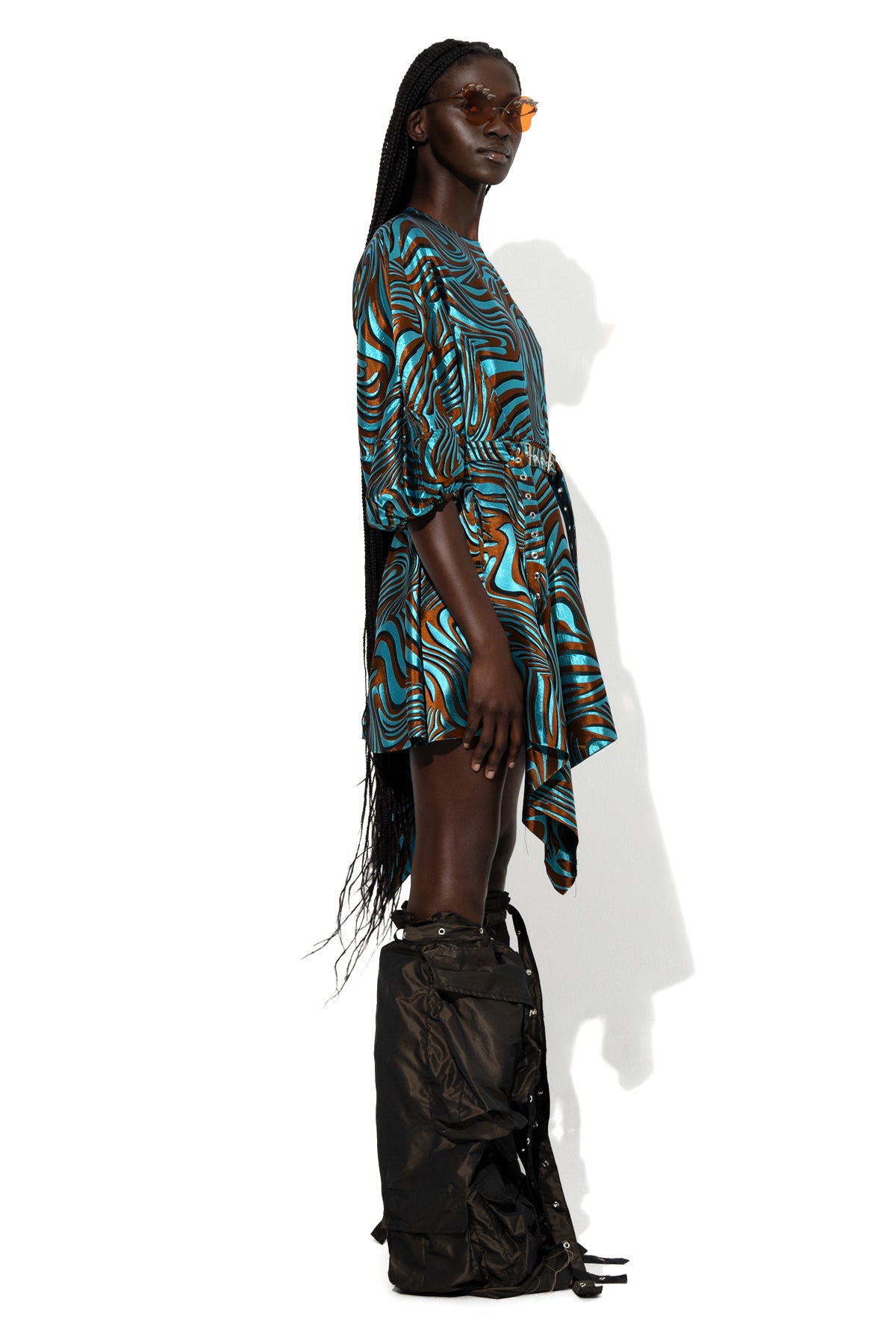 BLUE ZEBRA BROCADE BALLOON SLEEVE DRESS marques almeida