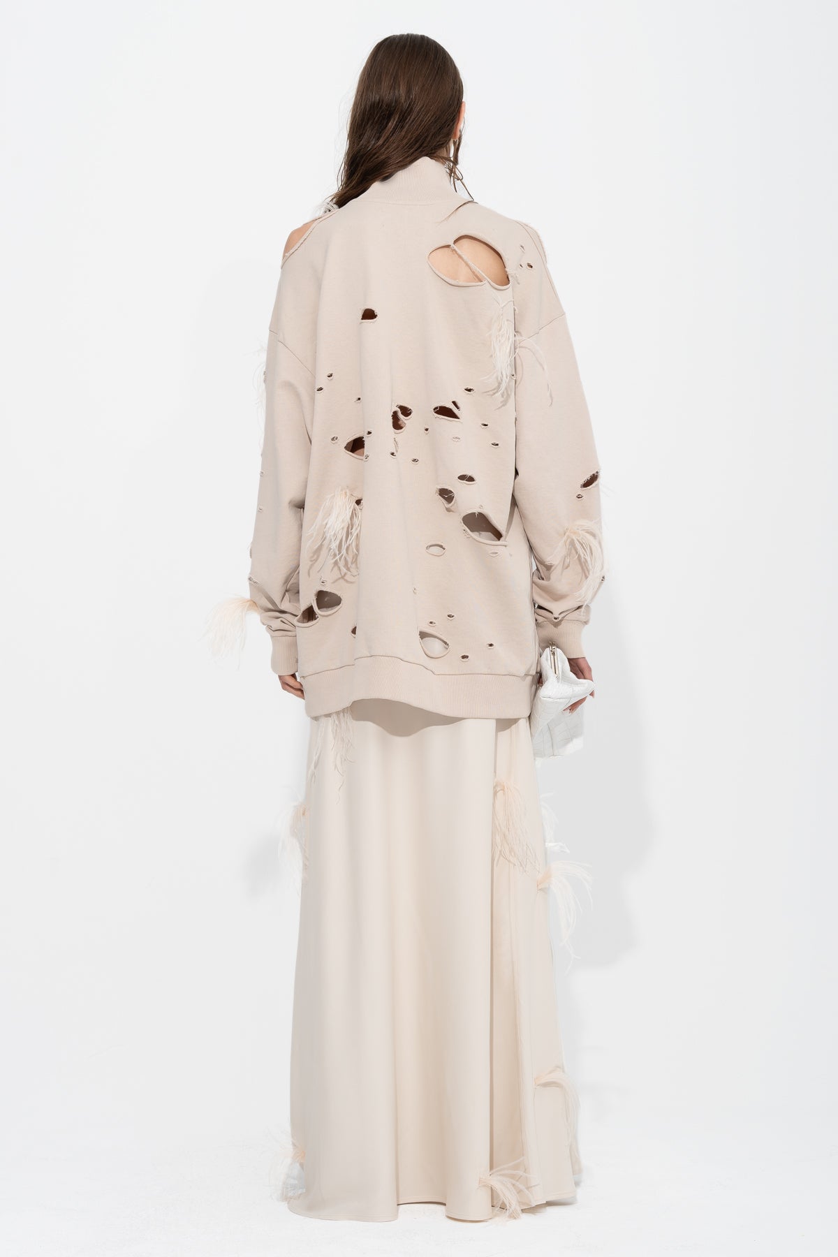 BEIGE DISTRESSED TURTLENECK WITH FEATHERS marques almeida