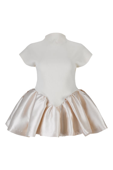 BEIGE HEAVY SATIN CAP SLEEVE TOP WITH PEPLUM marques almeida