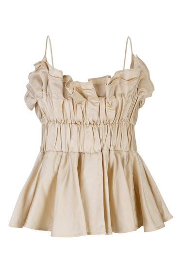 BEIGE SATIN LINEN GATHERED STRAP TOP marques almeida