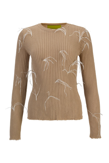 BEIGE MERINO FEATHER CREW NECK TOP marques almeida