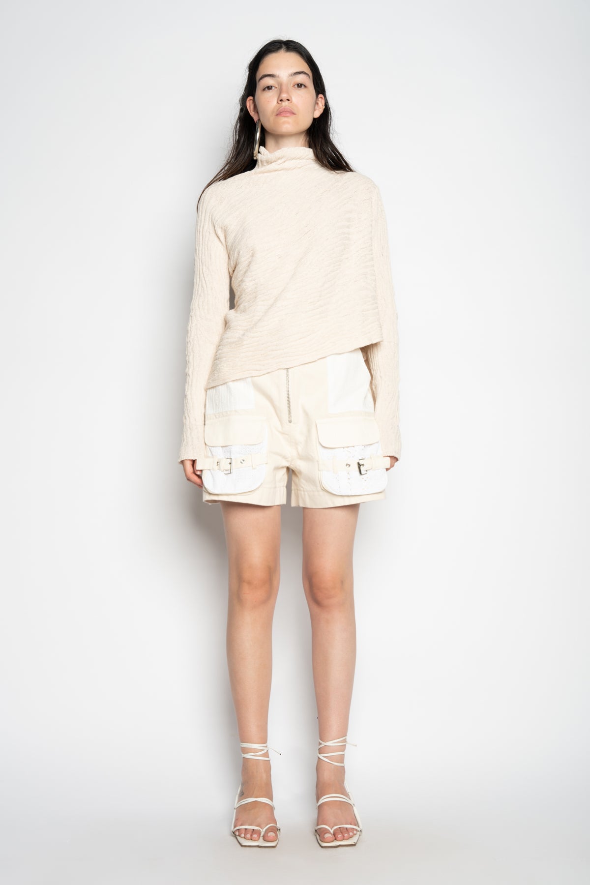 BEIGE RECYLED COTTON KNIT DRAPED JUMPER marques almeida