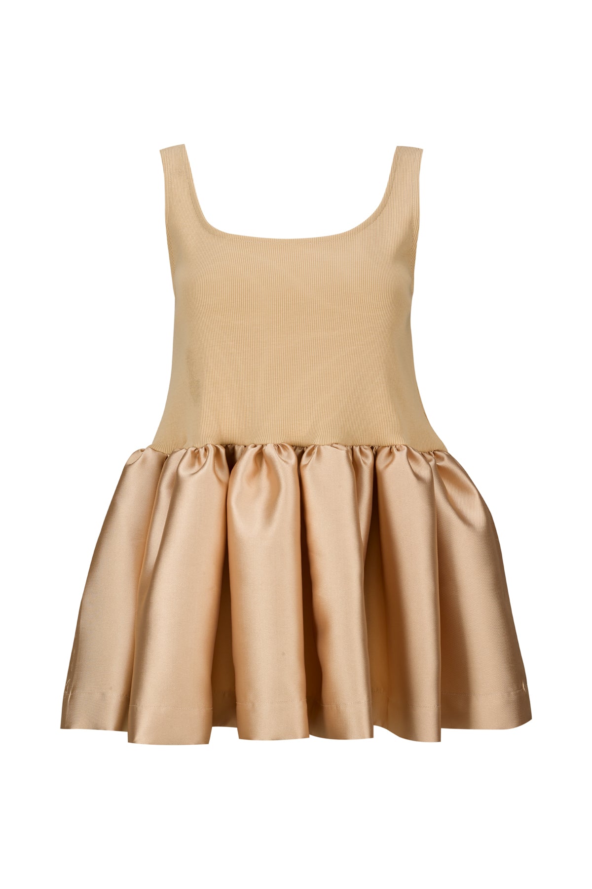 BEIGE SLEEVELESS PUFF HEM TOP