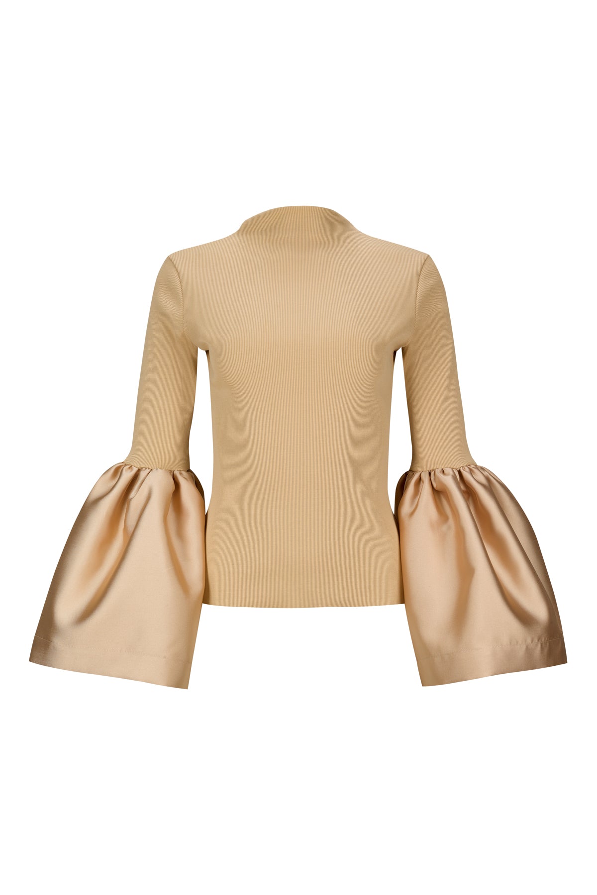 BEIGE TURTLENECK PUFF SLEEVE TOP