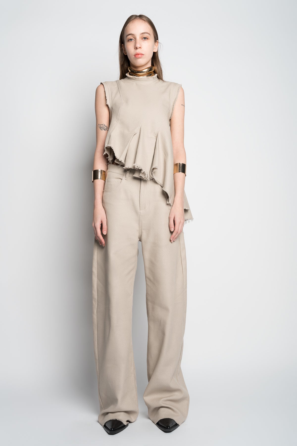 BEIGE WOVEN BOYFRIEND TROUSERS marques almeida