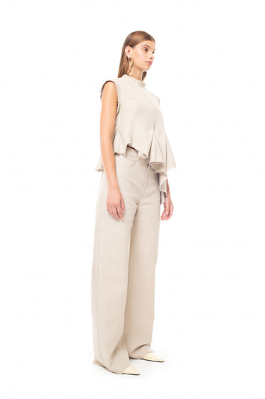 BEIGE WOVEN SLEEVELESS TOP WITH ASYMMETRIC HEM marques almeida