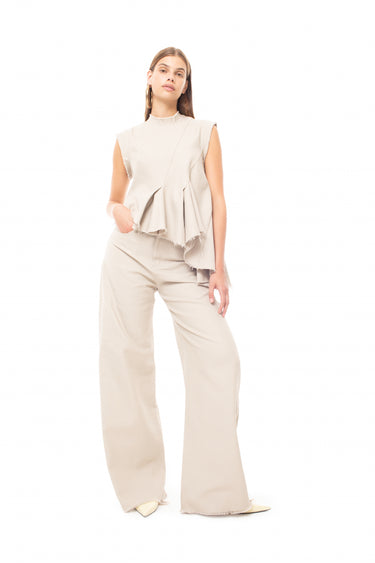 BEIGE WOVEN SLEEVELESS TOP WITH ASYMMETRIC HEM marques almeida