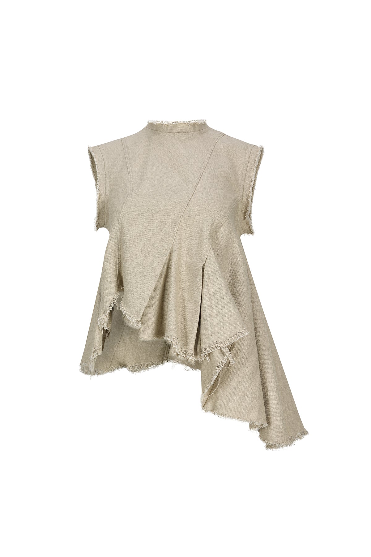 BEIGE WOVEN SLEEVELESS TOP WITH ASYMMETRIC HEM marques almeida