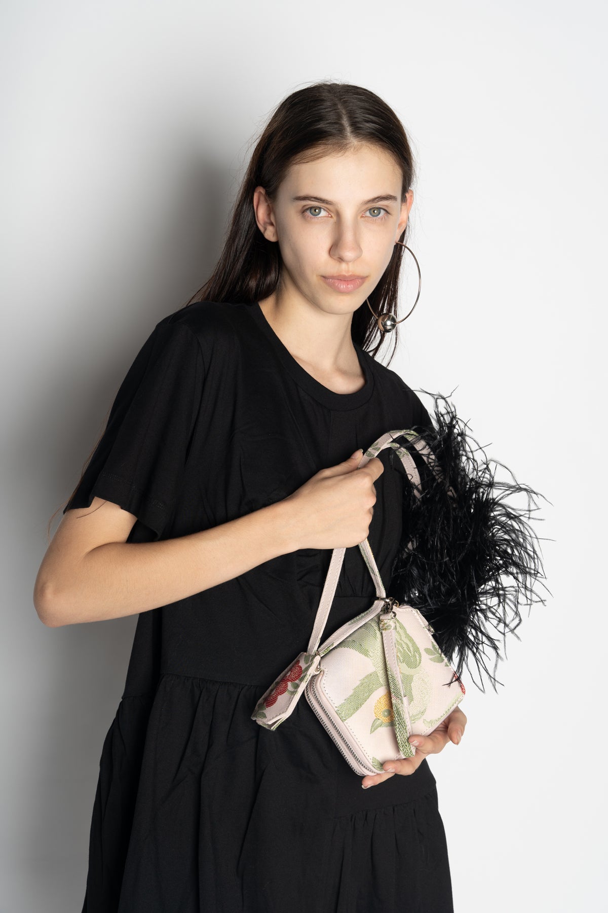 BIRD BROCADE WALLET BAG WITH FEATHER STRAP marques almeida