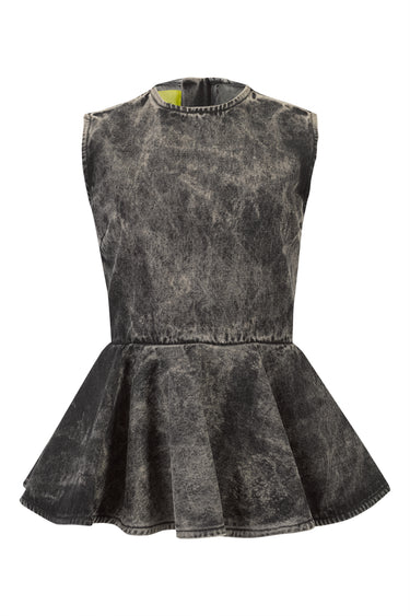 BLACK ACID WASH DENIM ROUND NECK PEPLUM TOP MARQUES ALMEIDA