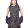 BLACK ACID WASH DENIM ROUND NECK PEPLUM TOP marques almeida