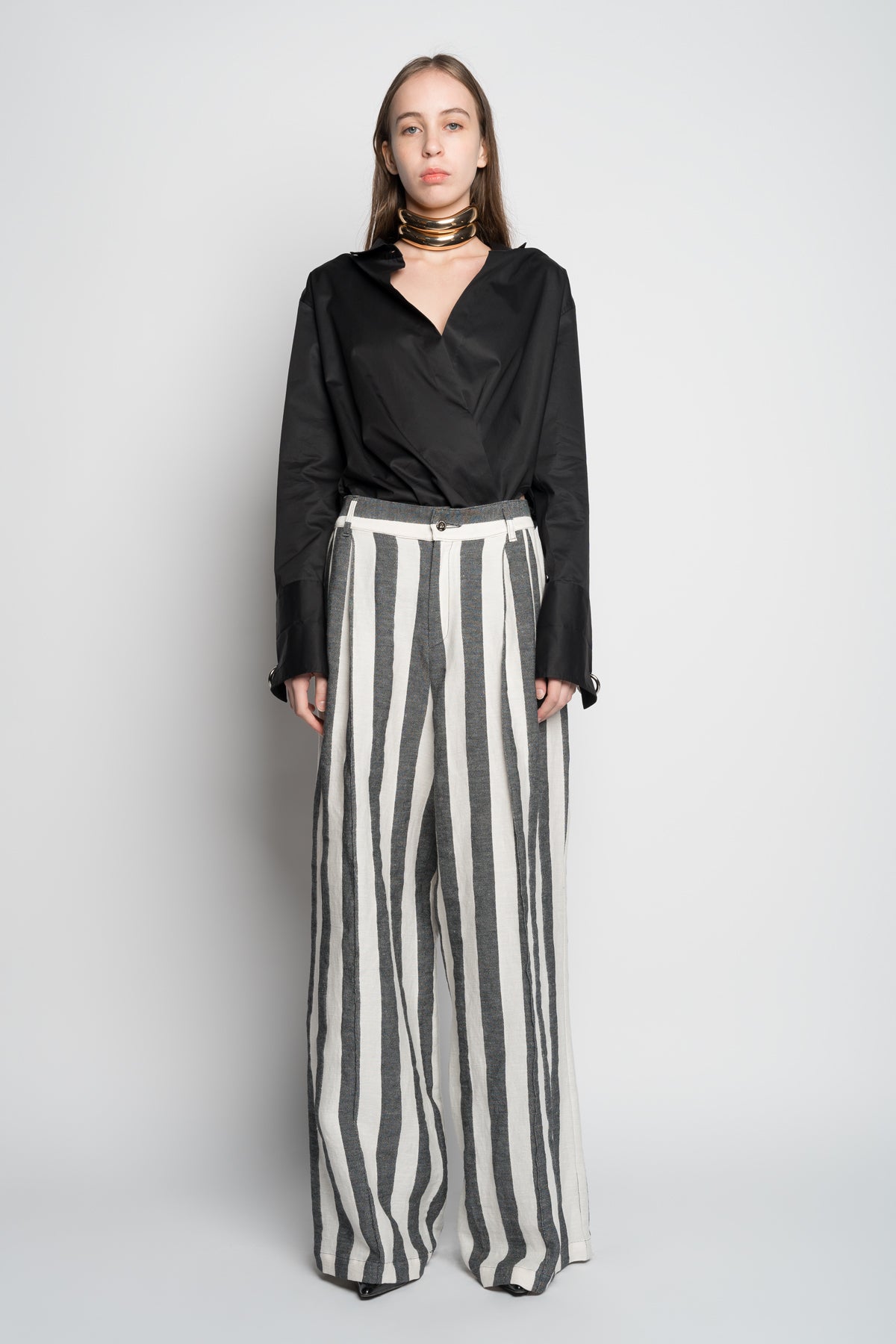 BLACK AND WHITE STRIPES WIDE LEG TROUSERS MARQUES ALMEIDA
