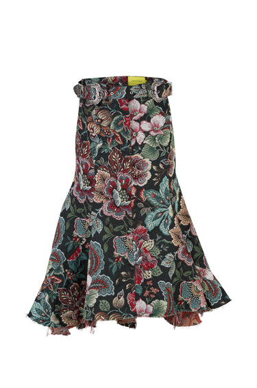 BLACK BROCADE MIDI FLARE SKIRT WITH BELT marques almeida