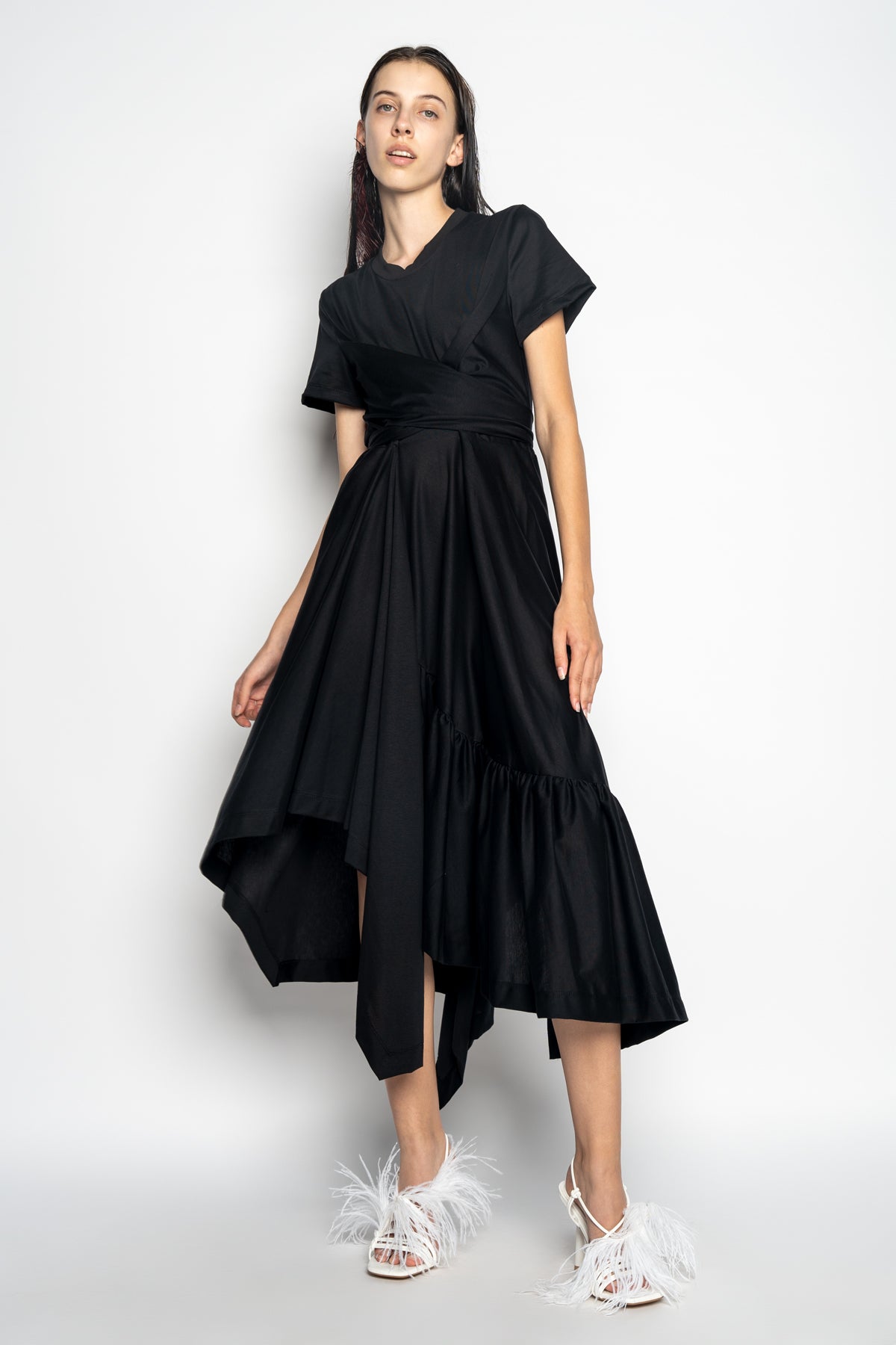 BLACK CROSS WAIST DRAPE T-SHIRT DRESS marques almeida