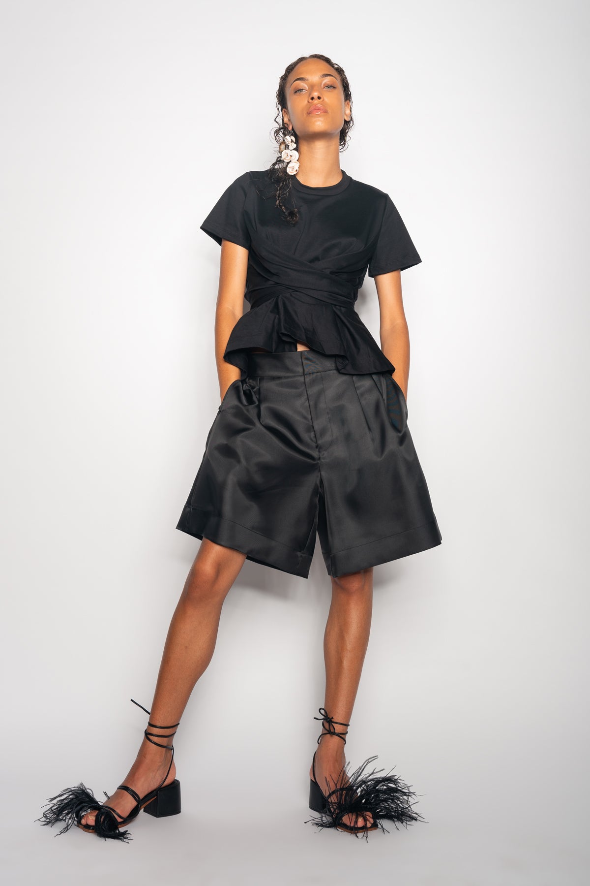 BLACK CROSS WAIST DRAPE T-SHIRT marques almeida