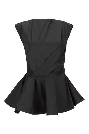 BLACK DRAPED CAP SLEEVE FLOUNCE TOP marques almeida