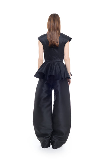BLACK DRAPED CAP SLEEVE FLOUNCE TOP MARQUES ALMEIDA